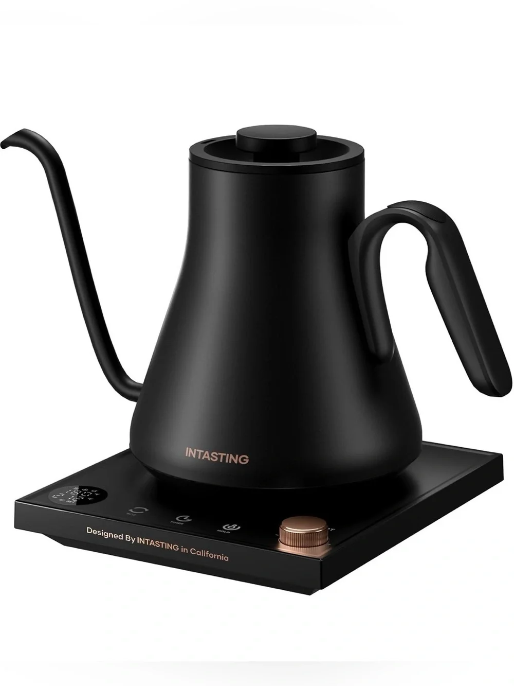 INTASTING Matte Black Gooseneck Kettle with Copper Accents