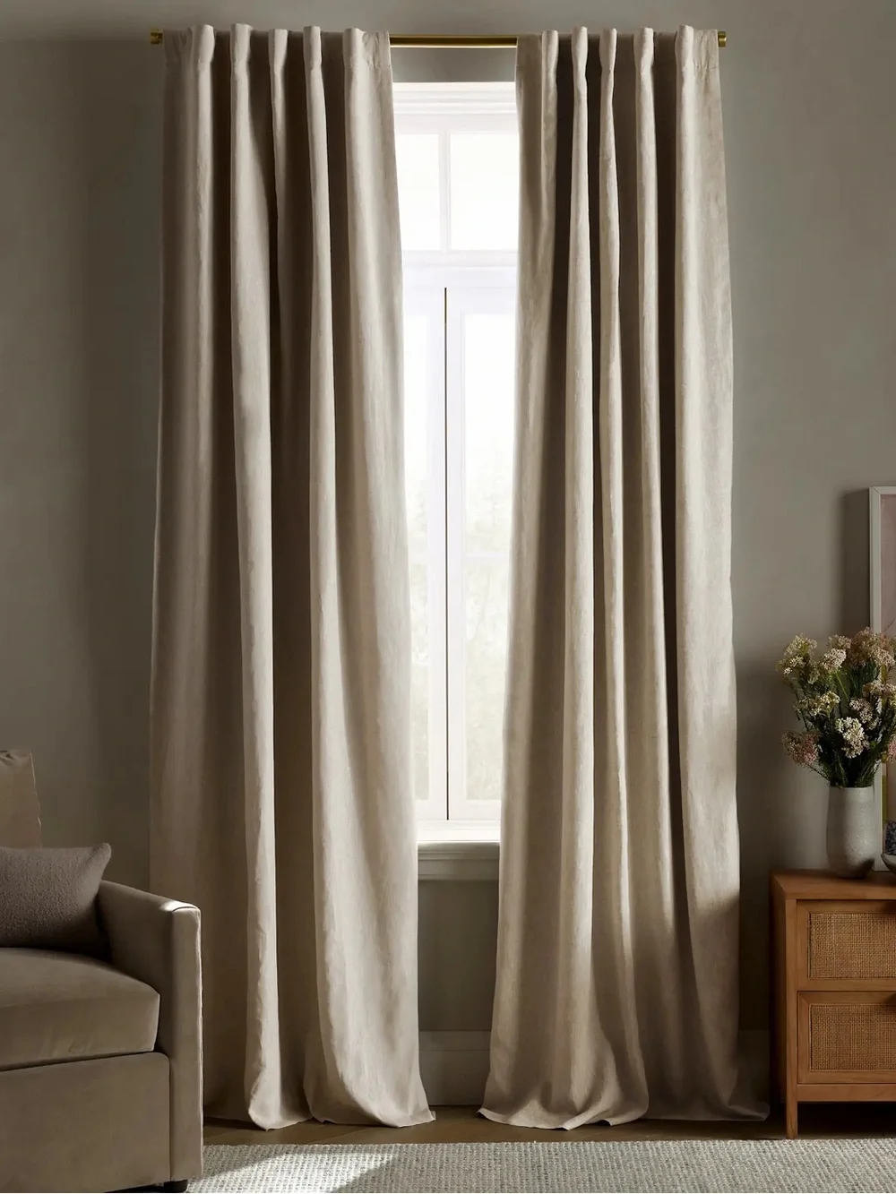 NWT QUINCE Set Of 2 48x84 European Linen True Blackout Curtains Flax 9992