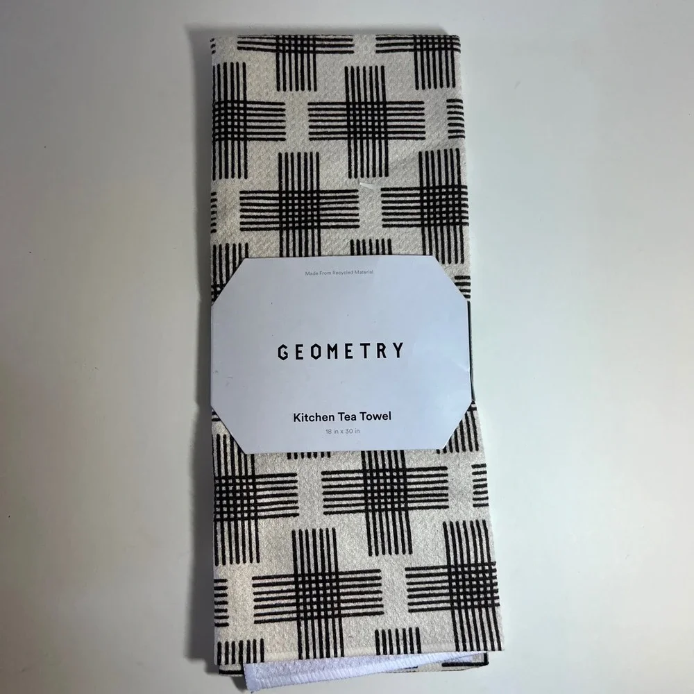 Geometry Cross Hatch Kitchen Tea Towel Black White Geometric Pattern‎ 18 x 30