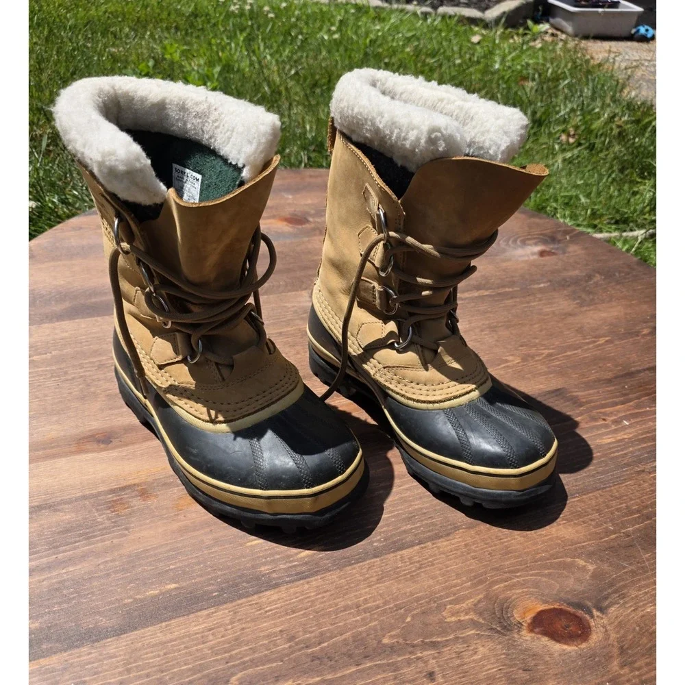 Sorel Caribou Waterproof Winter Snow Boots Women's Size 6 Tan Black Insulated...