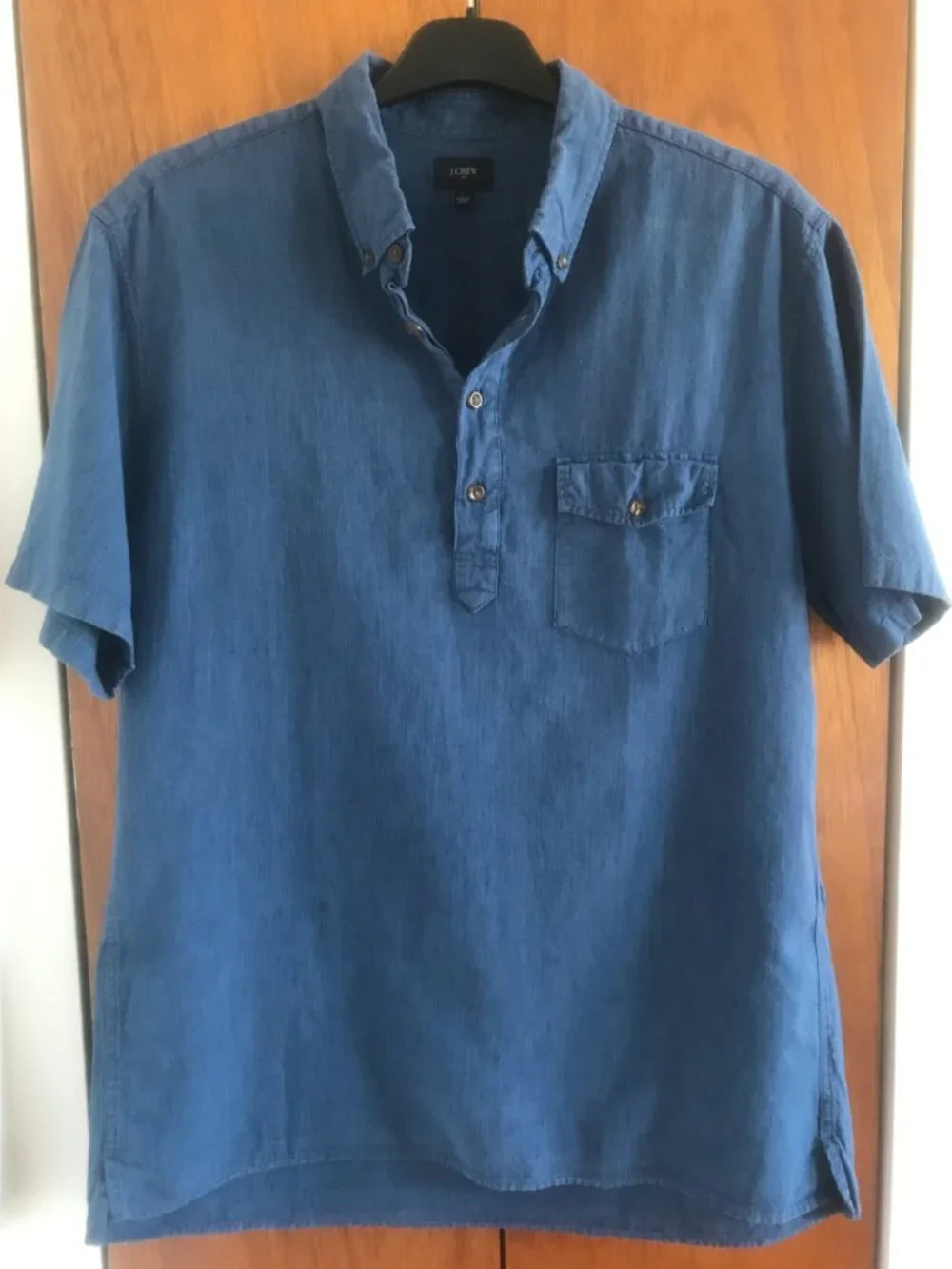 J. Crew Blue Linen Blend Short Sleeve Polo L