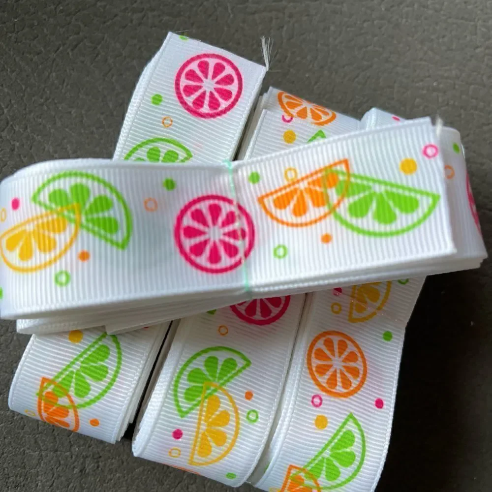 Grosgrain printed ribbon 7/8” 5 yards citrus neon fruit summer lemon lime orange