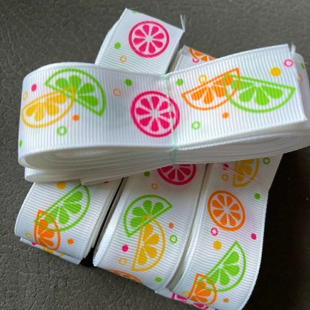 Grosgrain printed ribbon 7/8” 5 yards citrus neon fruit summer lemon lime orange