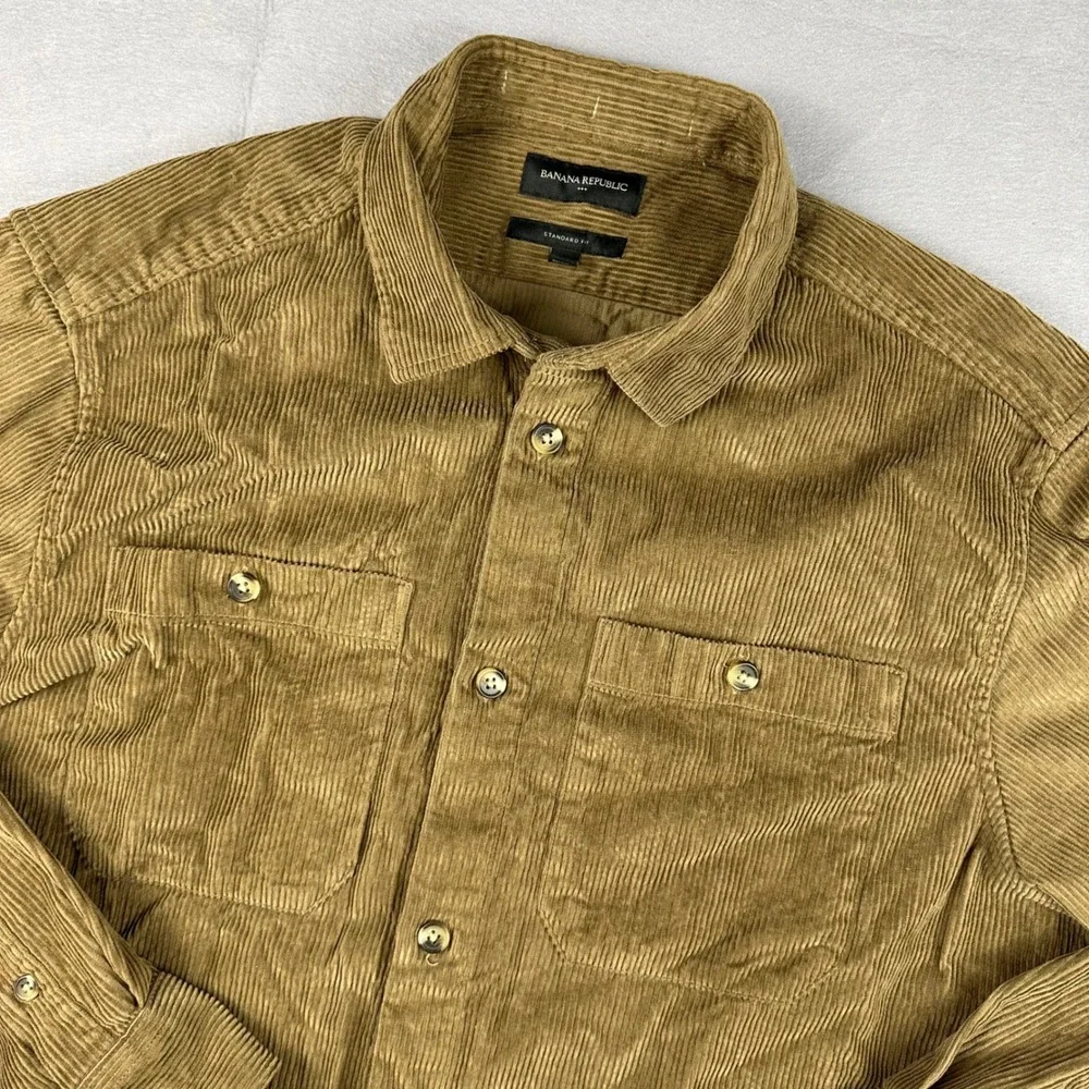 Banana Republic Mens XL Wide Wale Corduroy Shirt Camel Tan Standard Fit