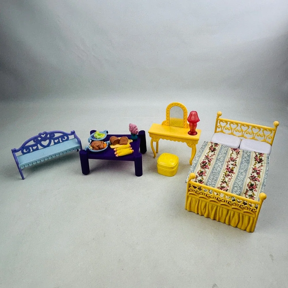 Caring Corners Dollhouse Furniture Lot Bed Vanity Bench Food Caring Corners
