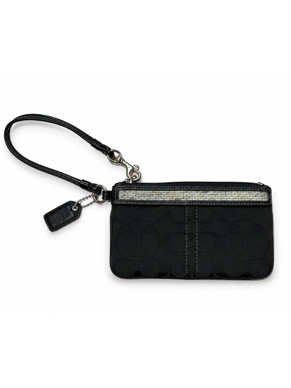 Coach Black Beaded Signature Wristlet Zip Closure Pouch