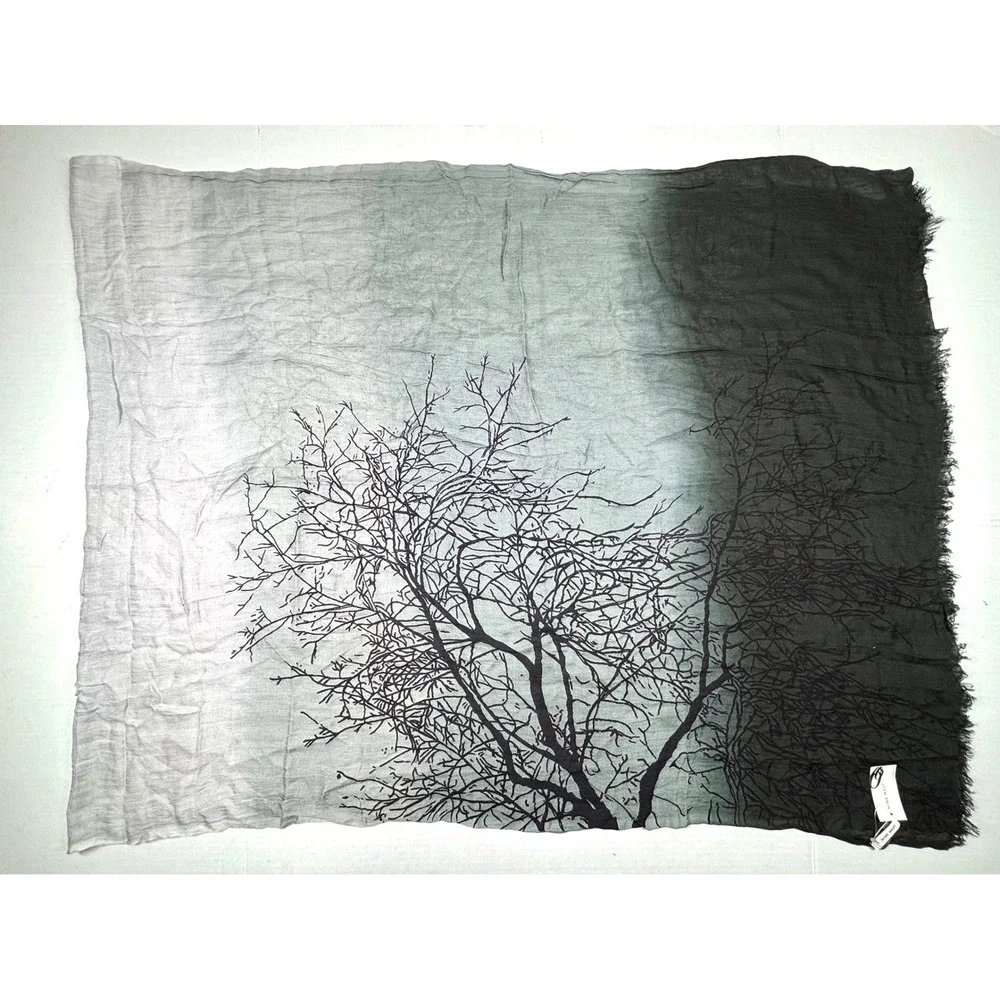 NWT Nine West Tree Print Ombre Scarf 76X29 Black Gray Viscose Gothic Ross Addams