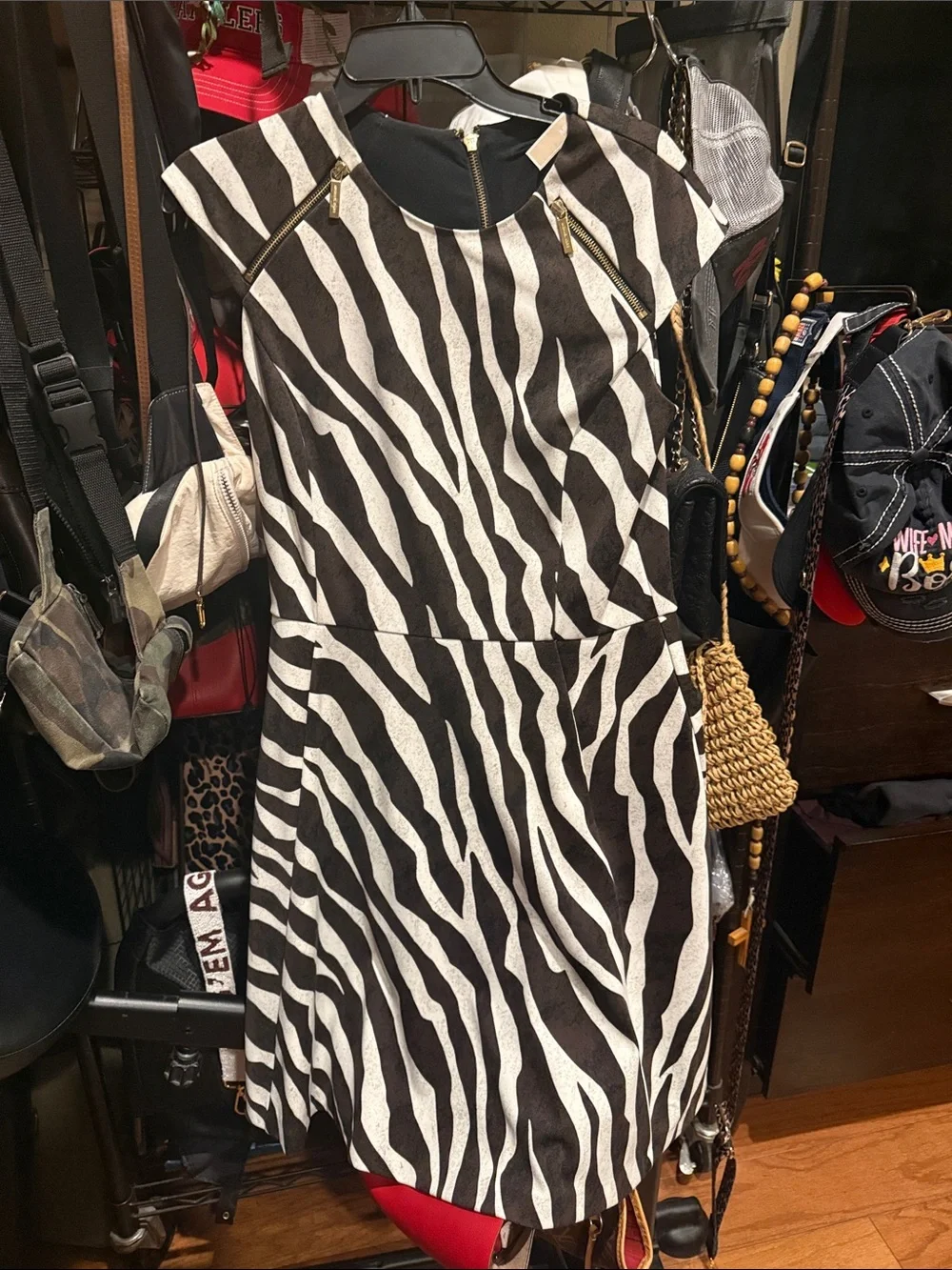 Michael Kors Black & White Zebra Print Midi Dress