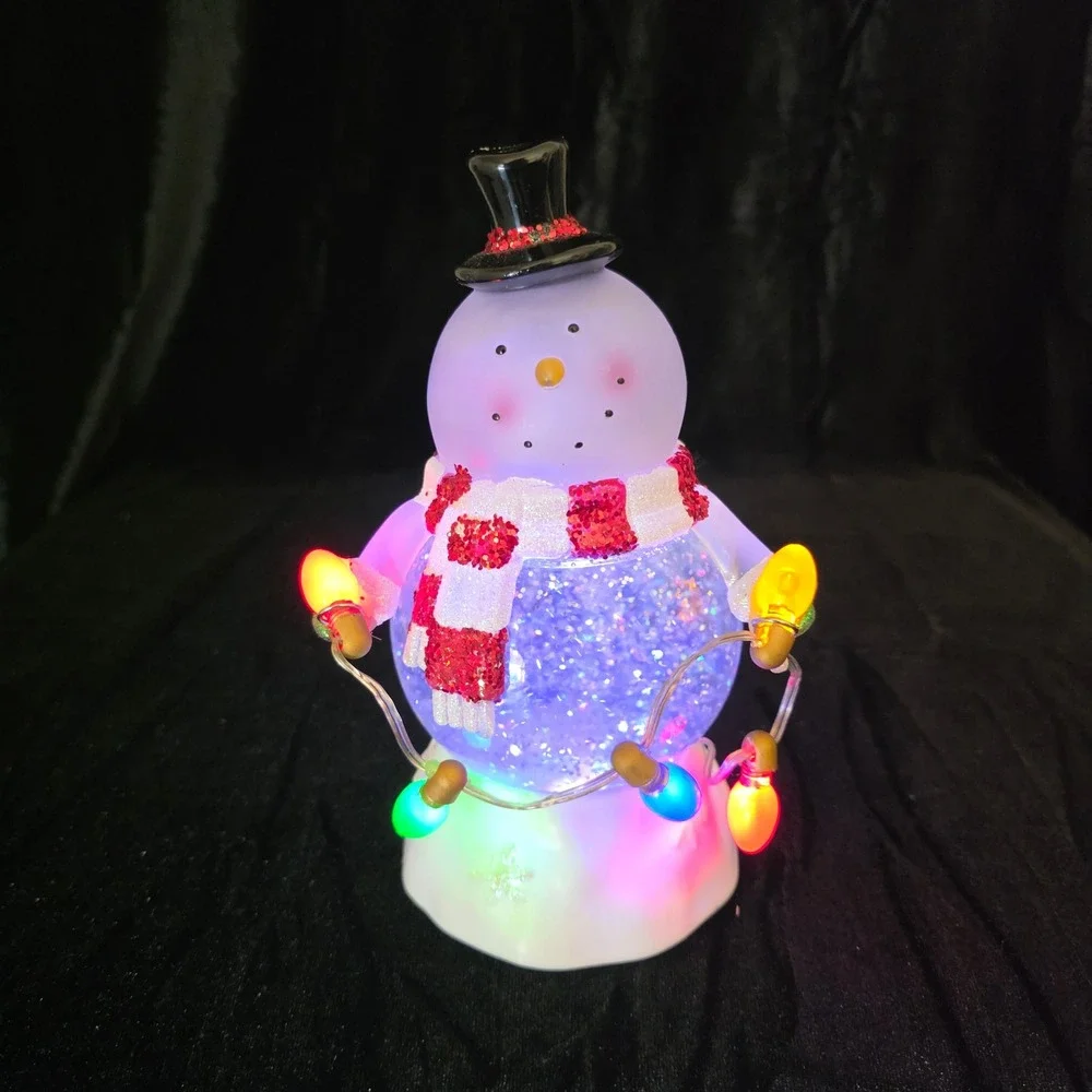 Light Up Color Changing Snowman Glitter Globe Figurine Christmas Decor 7.5 Inch