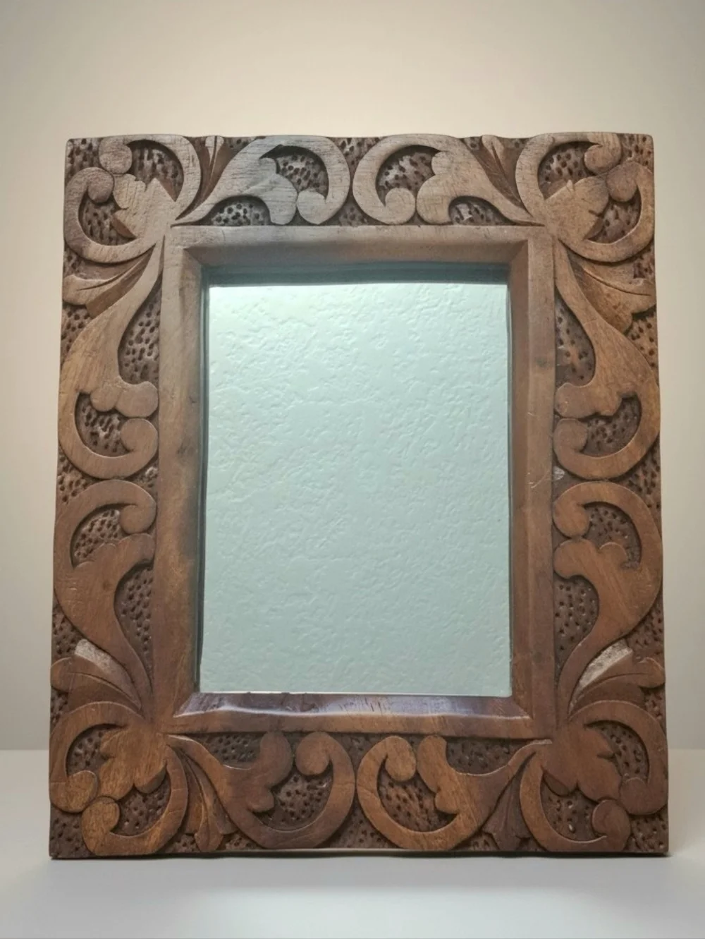 Vintage Hand-Carved Wooden Wall Mirror 11