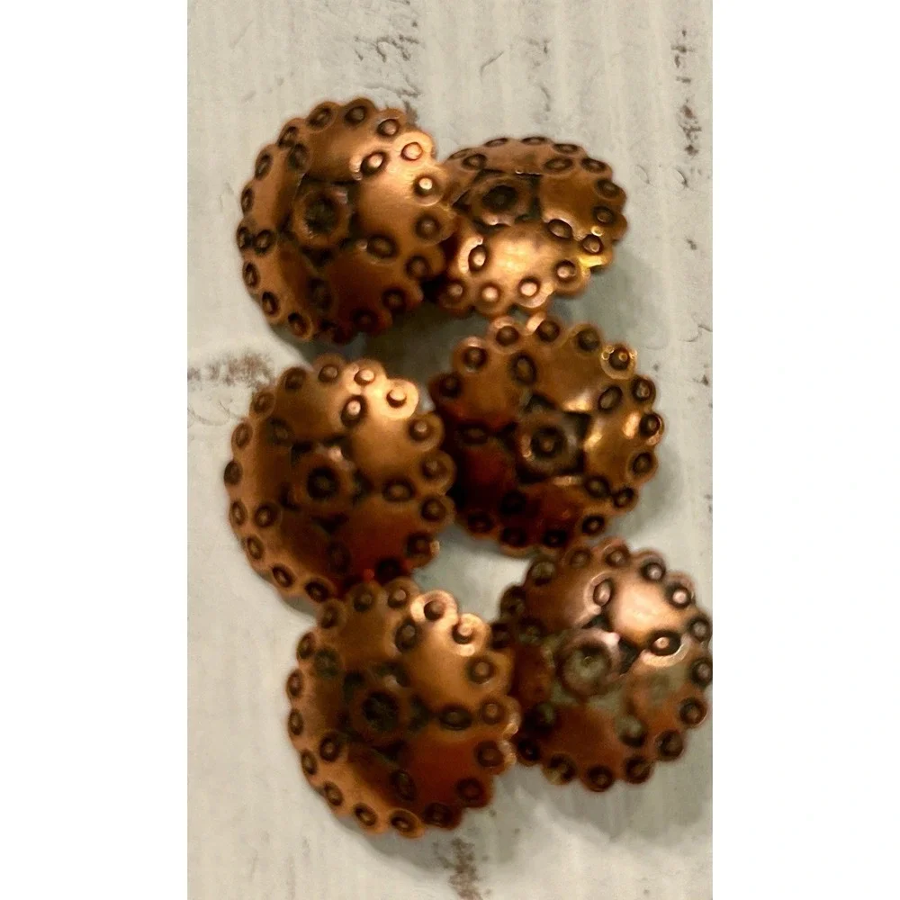 Copper Fluted Sunburst Southwestern Round Stamped Shank Buttons Set 6 Matching