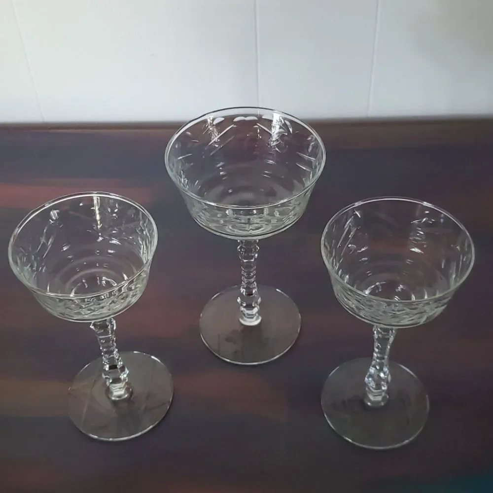 Set of 3 Vintage Crystal Wine Glasses