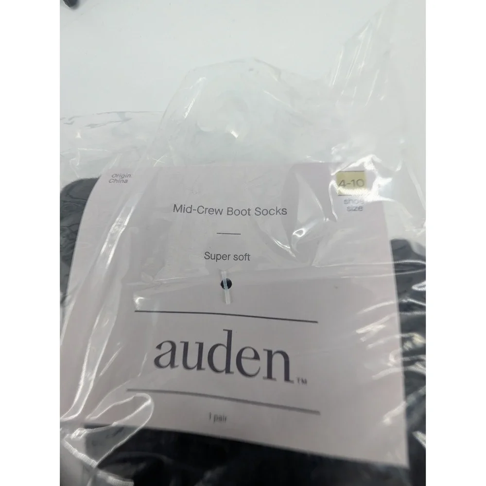Auden Mid-Crew Boot Socks Womens 4-10 Black New 3 Pairs Ribbed Super Soft