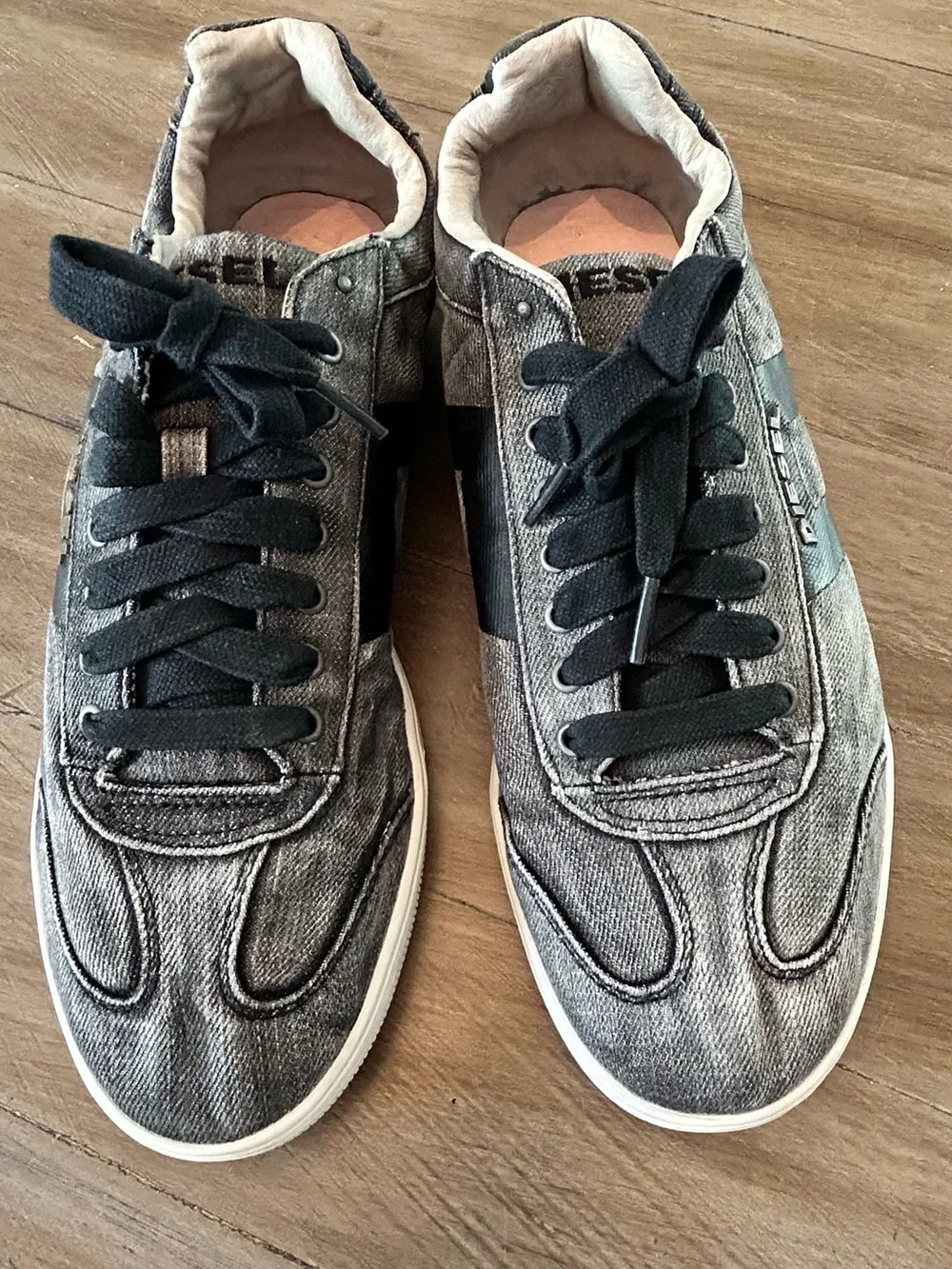 Diesel Gray Canvas Low-Top Sneakers with Black Accents
