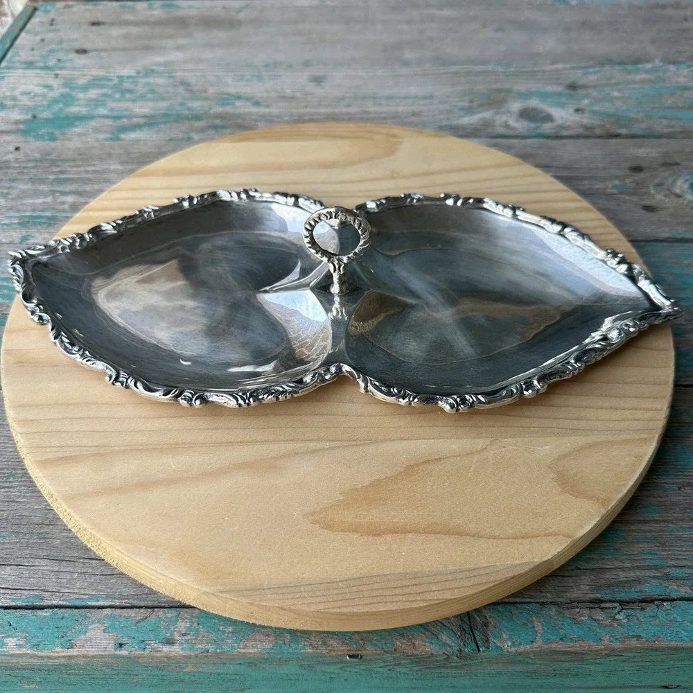 Vintage Jose Marmolejo‎ Double Heart Dish 11.5 Inch Mexico 925 Sterling 309.5g