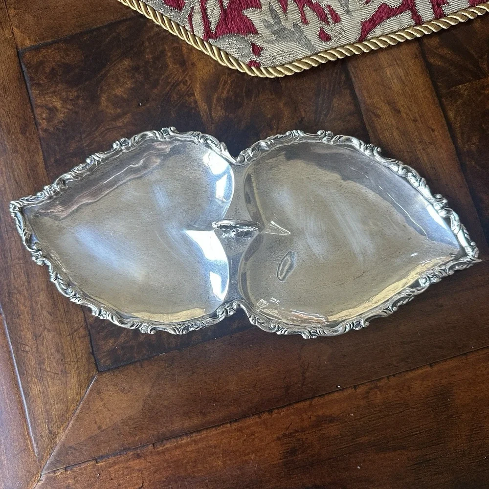 Vintage Jose Marmolejo‎ Double Heart Dish 11.5 Inch Mexico 925 Sterling 309.5g