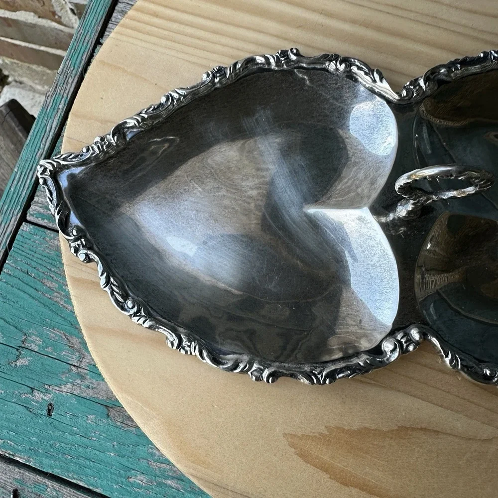 Vintage Jose Marmolejo‎ Double Heart Dish 11.5 Inch Mexico 925 Sterling 309.5g