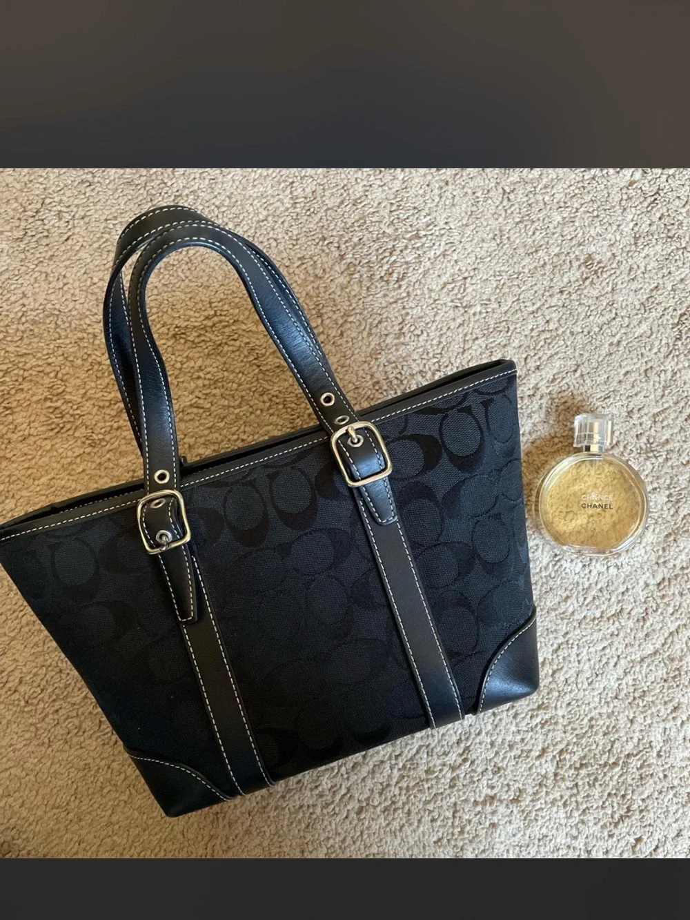 Coach Black Signature CC Canvas mini small Tote handbag like new