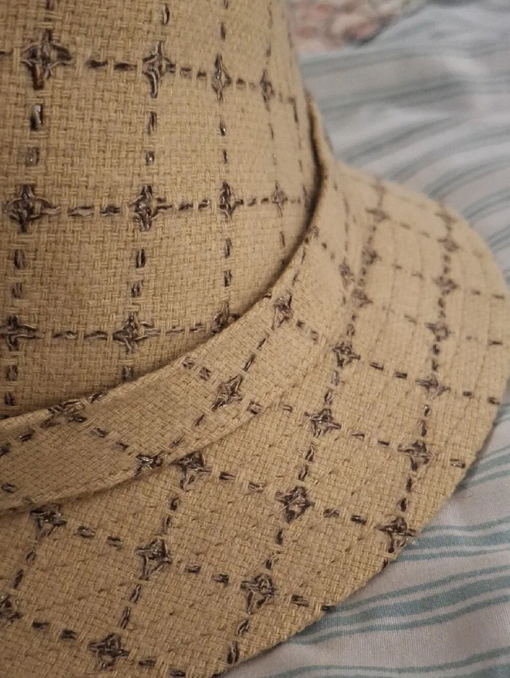 Express Beige Grid-Pattern Bucket Hat