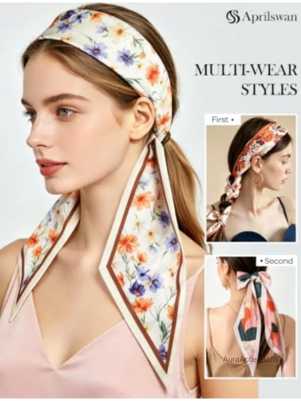 Satin Fashion Scarf, Skinny Hair Scarf for Women