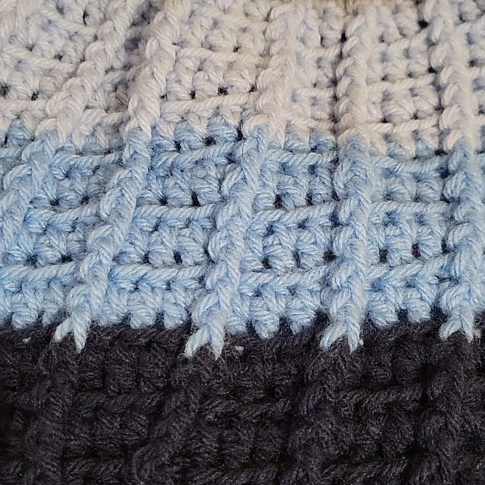 Handmade pom-pom hat beanie with fleece lining at ears crochet