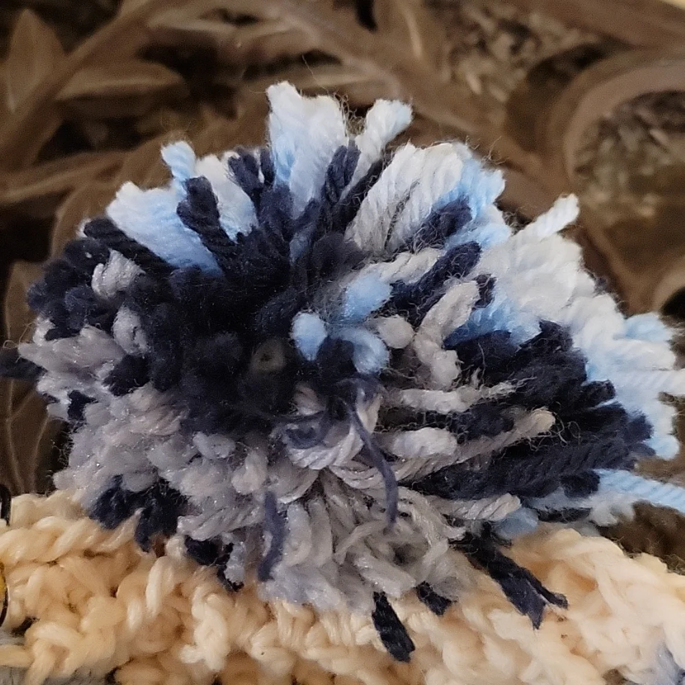 Handmade pom-pom hat beanie with fleece lining at ears crochet