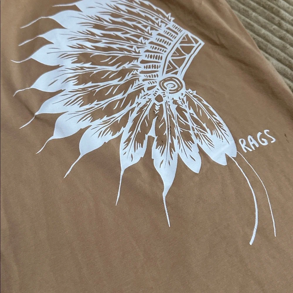 RAGS Tan Sleeveless Romper with Feather Print 2T