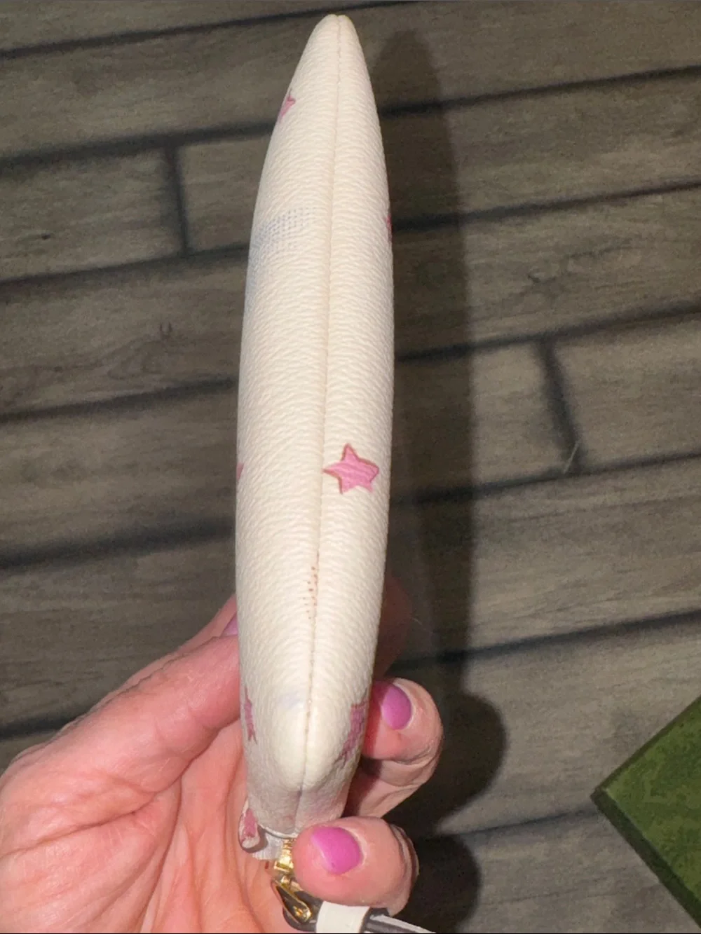 Coach Cream Wristlet with Pink Star Print and Blue Accents