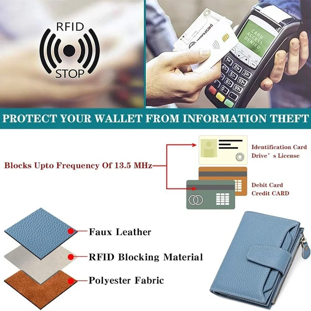 Leather RFID Wallet for Women Bifold Compact Small Purse with Card Slots