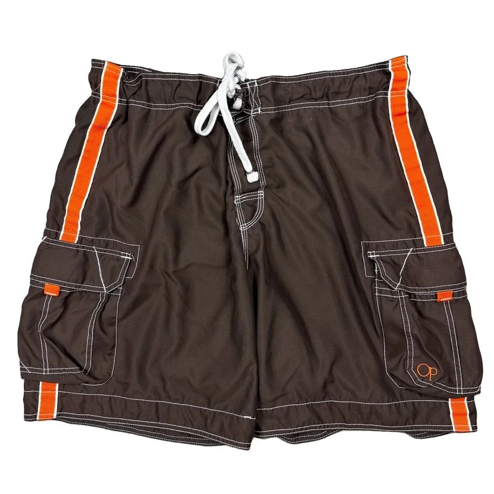 Y2K Brown With Orange Stripe Men's Ocean Pacific Board Shorts XL