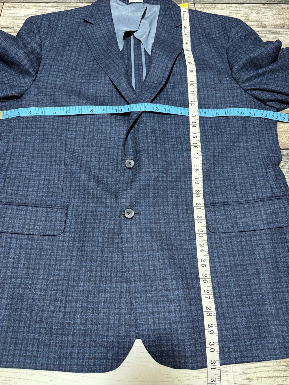 Joseph Abboud Modern 100% Virgin Wool Plaid Blazer 46R Blue Lanificio Di Pray