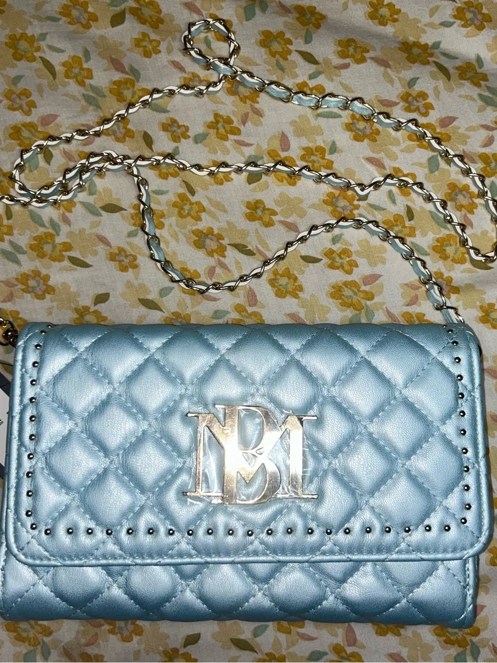 Badgley Mischka Quilted Chain Shoulder Bag in Light Blue