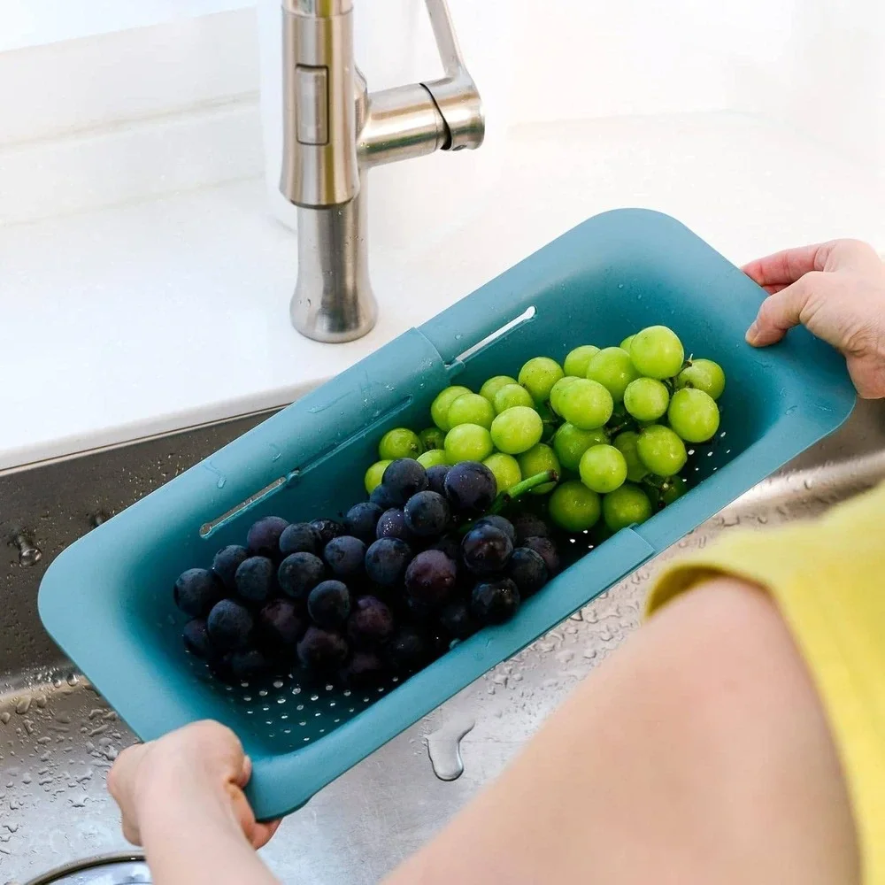 Blue Ginkgo Over the Sink Colander Strainer Basket Adjustable Teal‎ Blue Korea
