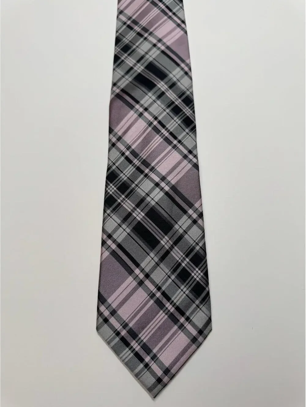 Chaps 100% Silk Tie In Pink And Grey‎ Plaid