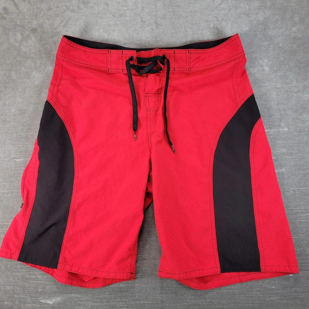 Ocean Pacific OP Mens Board Shorts Red‎ Black OPFLEX 4-Way Stretch Size 32