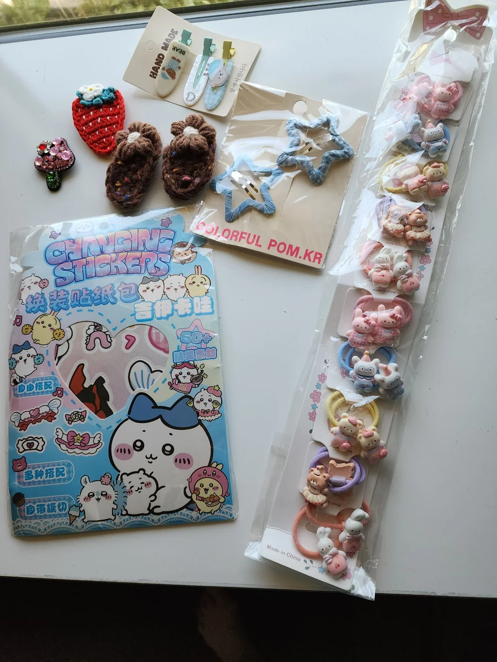 Set Girls Hair Accessories, Hair Elastics, Clip-ins, Hello Kitty Stickers NWOT