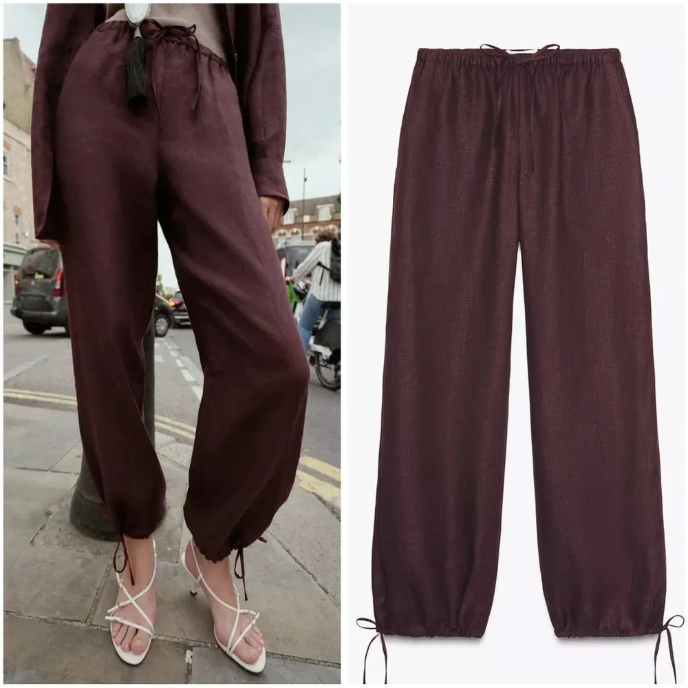 ZARA 100% LINEN PUFFY PANTS