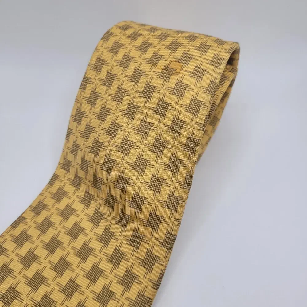Hermes Tie Yellow Blue Geometric Rope Silk France Luxury Necktie Classic 7792 FA