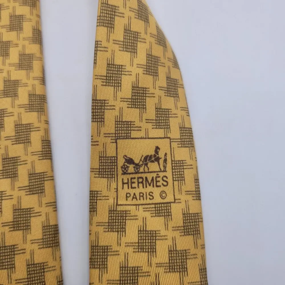 Hermes Tie Yellow Blue Geometric Rope Silk France Luxury Necktie Classic 7792 FA