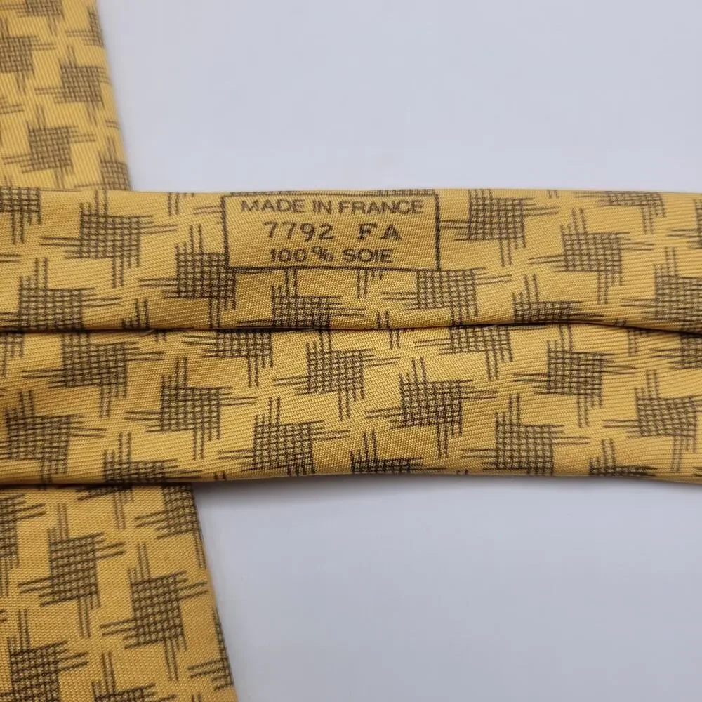 Hermes Tie Yellow Blue Geometric Rope Silk France Luxury Necktie Classic 7792 FA