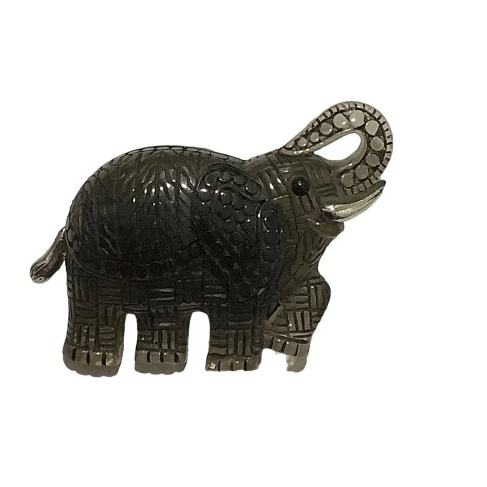 Asian Black And Silver Acrylic Textured Elephant -- 2.5