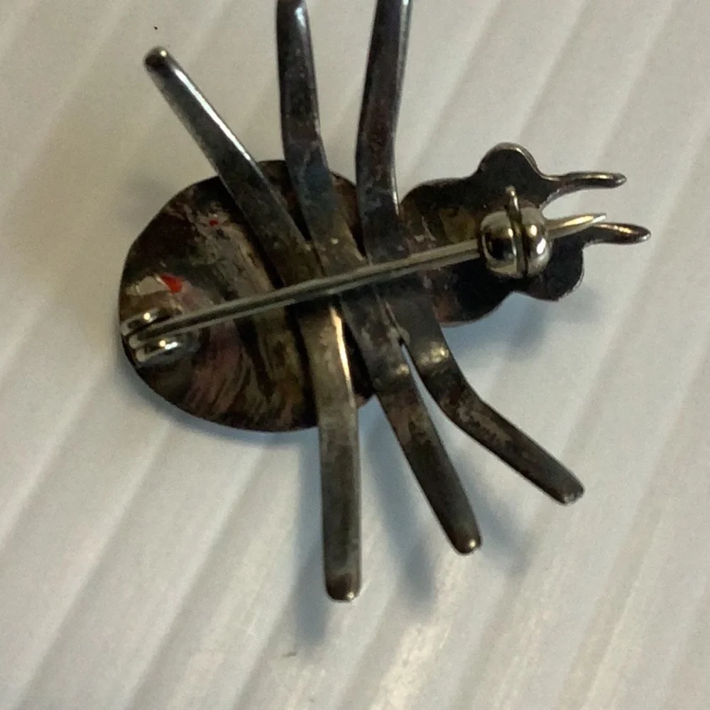 VINTAGE Native Southwest Sterling Silver Turquoise Ladybug Insect Brooch Pin EUC