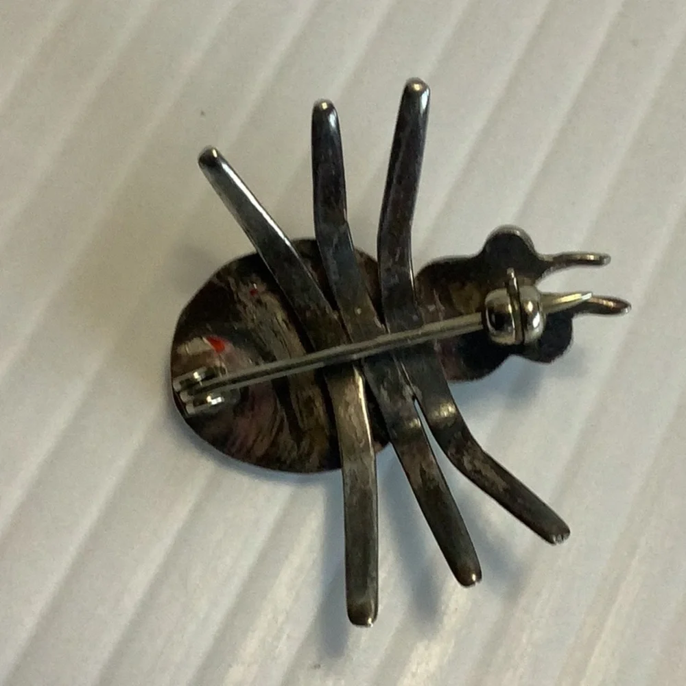VINTAGE Native Southwest Sterling Silver Turquoise Ladybug Insect Brooch Pin EUC
