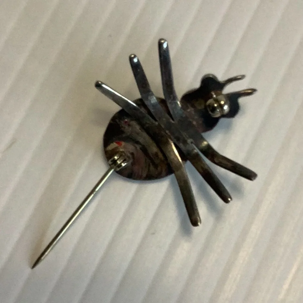 VINTAGE Native Southwest Sterling Silver Turquoise Ladybug Insect Brooch Pin EUC