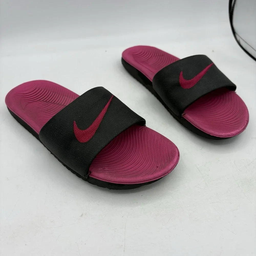 Nike Shoes Girls Youth Size 3‎ Y Kawa Black Pink Slides Sandals Kid 819353-001