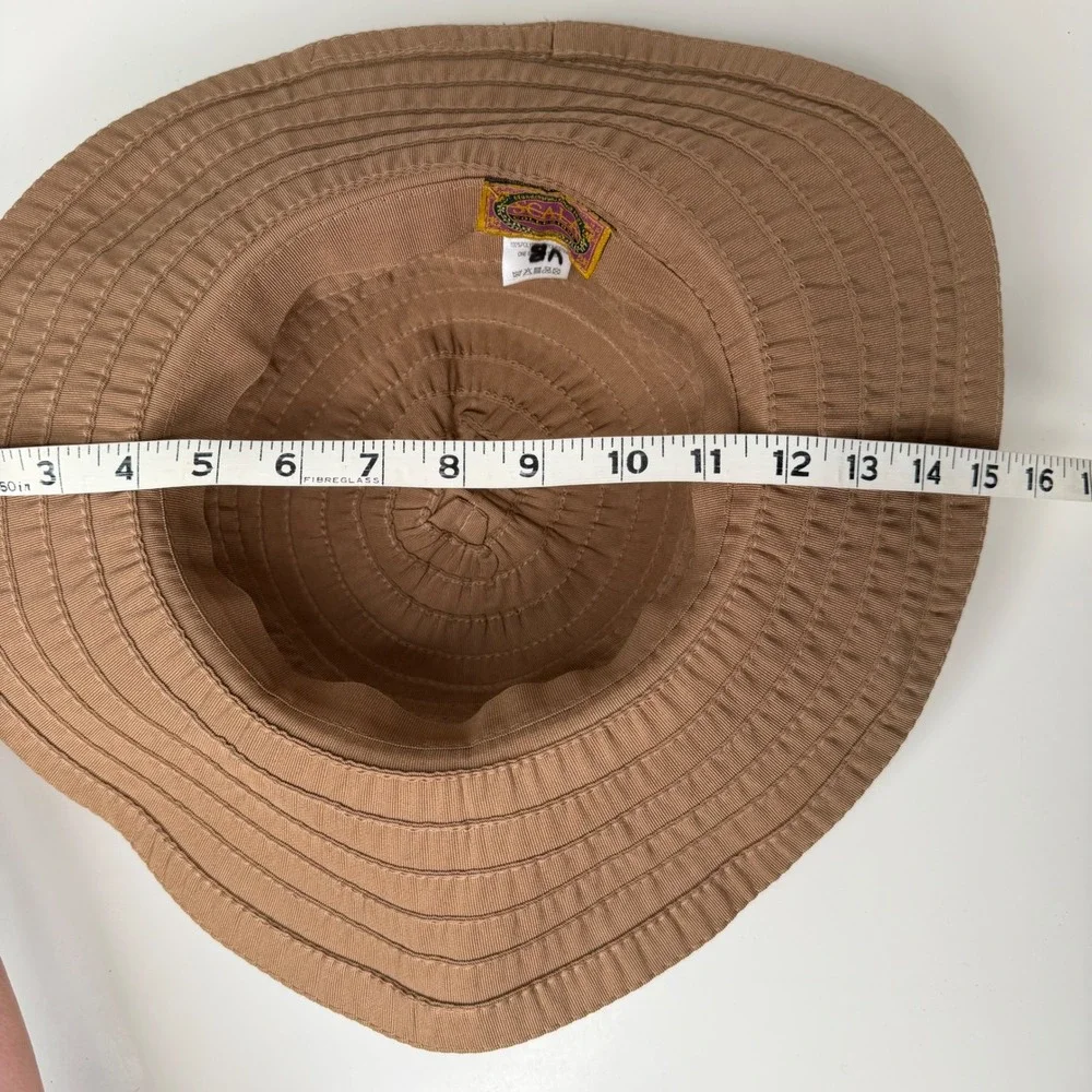 Scala Sun Hat Womens Tan Wide Brim Bow‎ Ribbed Packable Coastal OS