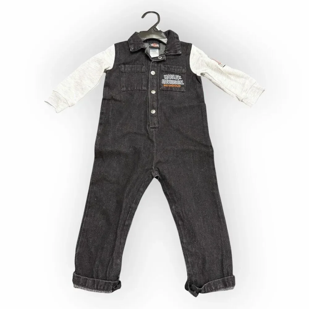 Harley-Davidson Infant B&S Denim Black Work Shop Coveralls Item #3060102 12/18M