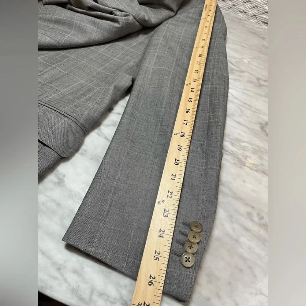 ERMENEGILDO ZEGNA wool gray window pane plaid suit jacket blazer size 54L 44L US