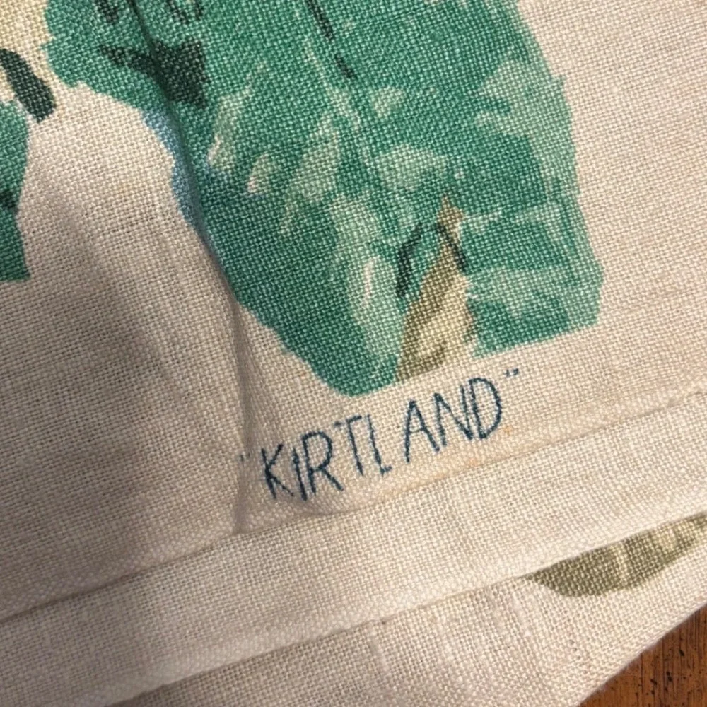 VTG Kirtland Vat Colored Screen Print Floral Fabric Blue Green 48x72 Scotchgard‎