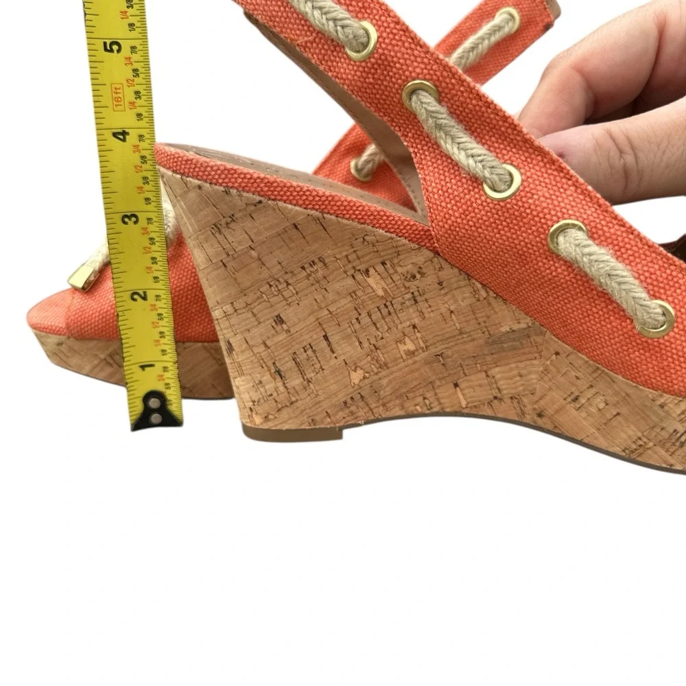 FRANCO SARTO Tangerine Laced Cliff Cork Slingback Wedge Heel Sandal Womens‎ Sz 8